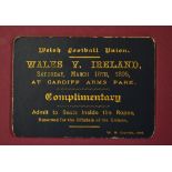 Rare 1895 Wales v Ireland rugby ticket - gilt embossed "Complimentary" card for the match played