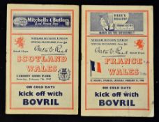 2x 1948 Wales rugby programmes to include v Scotland Cardiff Arms and vs France (Runners Up) St