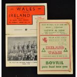 2x 1949 Wales v Ireland (Champions) official and pirate rugby programmes played at St Helens Swansea