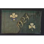 Rare 1924 Wales v Ireland silk touch judge's rugby flag - with embroidered Year, Prince of Wales