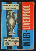 1964/1965 Inter-Milan v Liverpool European Cup semi-final football programme Fair-Good.