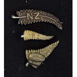 3x New Zealand All Black rugby lapel badges - three different white metal "Silver Fern" badges,