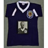 Circa 1961 Pat Crerand Scottish international match worn shirt c/w framed b&w photograph of Pat