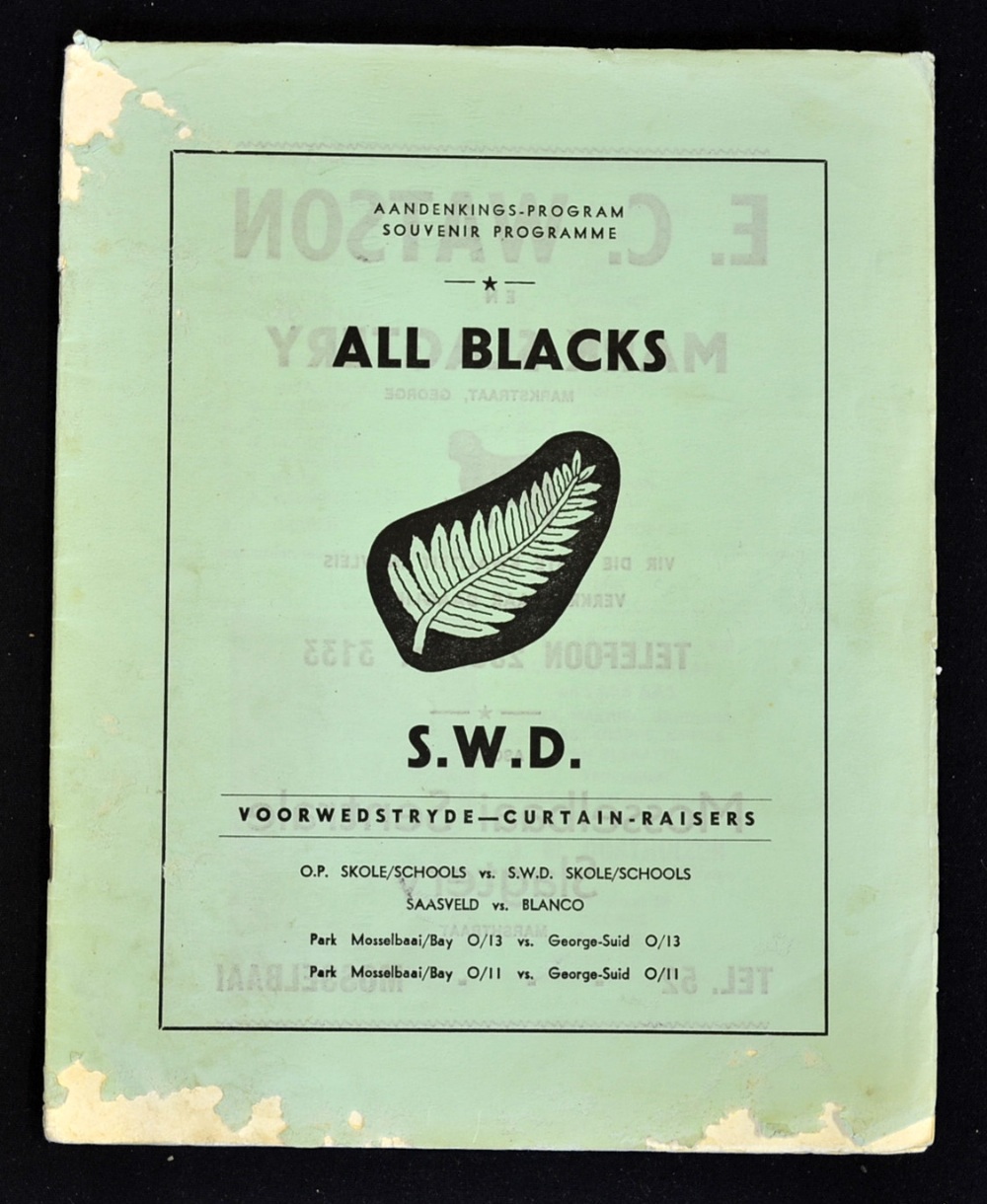 1979 South West Districts (S.A)v New Zealand All Blacks signed rugby programme - signed to the
