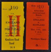 1951 England v Portugal FOB Football Match Ticket Stub dated 19 May 1951 and 1947 England v Scotland
