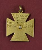 Rare 1885/86 Bury & District Rugby Union silver gilt medal -maltese cross with an embossed