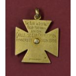 Rare 1885/86 Bury & District Rugby Union silver gilt medal -maltese cross with an embossed