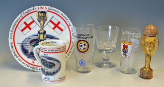 Selection of 1966 World Cup Glasses plus World Cup Goblet, 1966 World Cup Anniversary Cup and Plate,