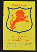 1977 British Lions v Buller-West Coast rugby programme - midweek match on 29th June 1 by the Lions