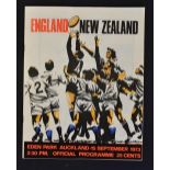 1973 New Zealand All Blacks (10) vs England (16) rugby programme played at Eden Park on 15th
