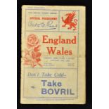 1930 Wales (Runners Up) v England (Champions) rugby programme-played at Cardiff Arms Park on 18