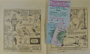 Scrapbook from early 1950s to late 1950s containing Everton newspaper match sketch cut-outs, plus