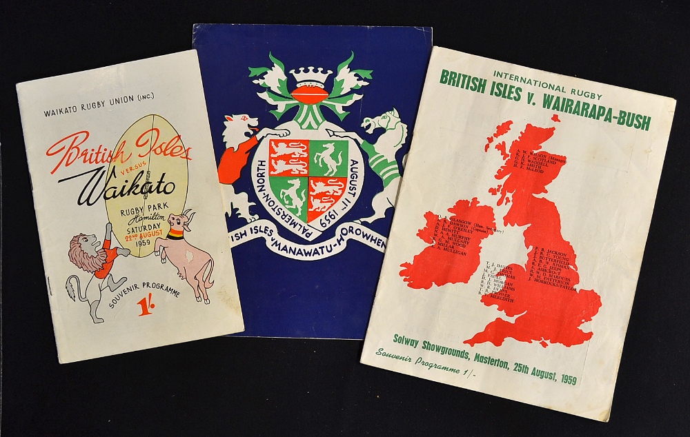 3x 1959 British Lions tour to New Zealand rugby programmes - to incl Manawatu - Horowhenua, v