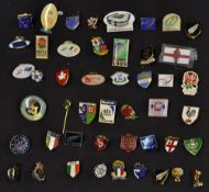 Collection of 47 various international rugby club pin and lapel badges - to include England,