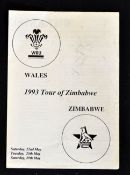 Rare 1993 Wales rugby tour to Zimbabwe triple programme - v Zimbabwe and Zimbabwe "B" for the