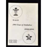 Rare 1993 Wales rugby tour to Zimbabwe triple programme - v Zimbabwe and Zimbabwe "B" for the