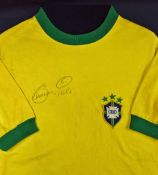 PELE Signed 1970 Brazil Match Worn Football Shirt the famous yellow and green shirt signed to the
