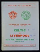 1965/1966 Celtic v Liverpool ECWC semi-final football programme dated 14 April 1966. Fair.