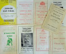 1952 onwards Schoolboy Football Programme Selection featuring 1952 England v Eire, 1961 Wales v