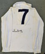 Tom Finney signed shirt circa 1950's, white with dark blue no.7 to the back, also picture of Tom