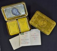 WWI Pair of Christmas Brass Tins HRH Princess Mary with one tin containing original tobacco gifts