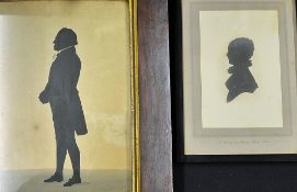 2x Framed Silhouette Prints facing left a male figure and female bust, appear in A/G condition