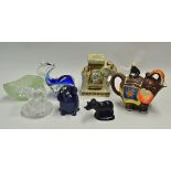 Assorted Selection of Elephants to include a decorative Teapot with Rider Lid, two glass elephant