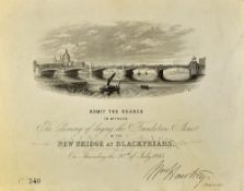 1865 Invitation of Laying Foundation Stone of Blackfriars Bridge London 20th July with panoramic