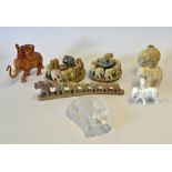 Selection of Elephant Ornament/Figures to include Onyx Elephant earing/ring box with lid, a