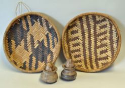 Two East African Decorative Winnowing Baskets measuring 29cm diameter, together with a lovely pair