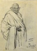 Original Pencil portrait of Mahatma Gandhi a fine 1940s - 1950s Gandhi study signed JA. States it