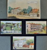 4x Late 19th Century Watercolours depicting various buildings with 'R. Guelstorff' noted, varying