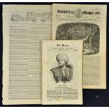 Mid - 19th Century Newspaper Selection to include 1832 The Saturday Magazine 24 Nov, 1834