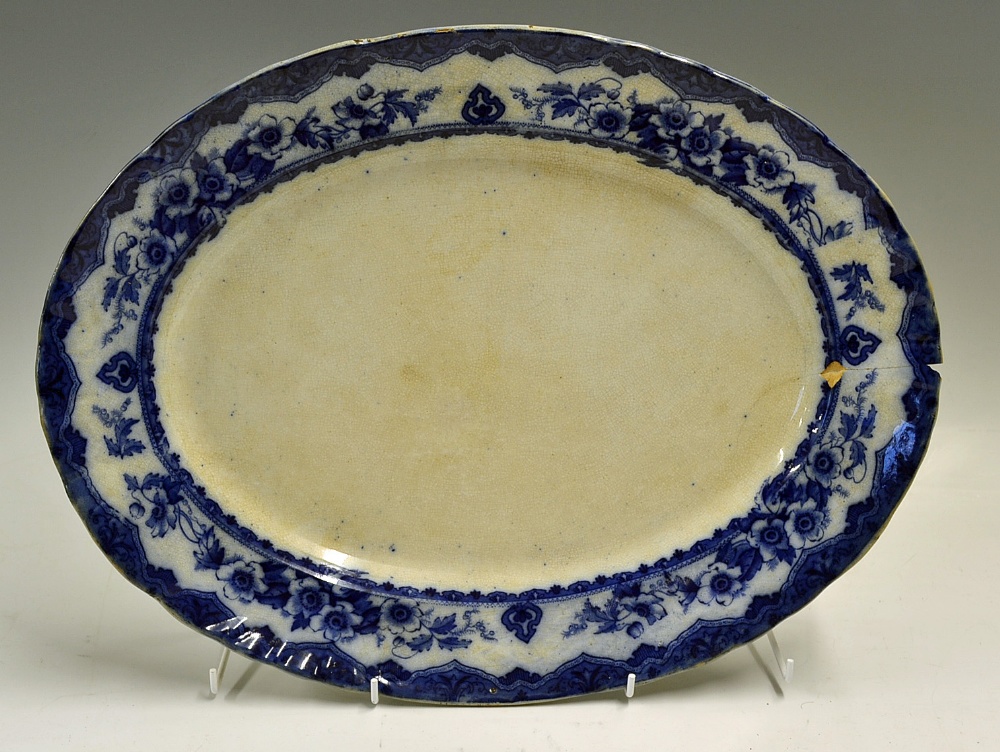 Pair of Victorian Blue and White Plates large oval shaped with floral border design measuring 43 x - Image 2 of 5