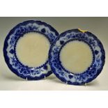 Pair of Victorian Blue and White Plates large oval shaped with floral border design measuring 43 x