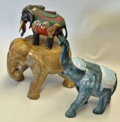 3x Various Wooden Elephants the largest appears as a plant stand, the remaining two decorative,