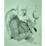 Moroney, Ken (b.1949) Original Drawing Old Man in Chair signed and dated 1976, framed measures 28