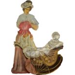 Original Hand Painted Large Museum Quality Figures: Featuring Mother walking her child and Mother