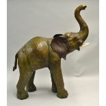 Large Handmade Leather Elephant appears in good condition, measures from floor to tip of trunk