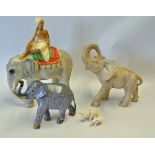 Brass Indian elephant statue with a Grey/White decoration and gold trim, measures 18 x 21cm