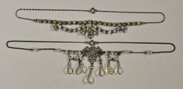 Filigree drop down necklace together with w 20th Century necklace with multiple stones (2)
