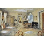 1876 German Water Colour depicting an elegant room, to the reverse text 'Wohnzimmer', Tilsit to