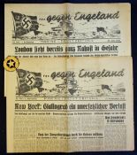 German Newspapers date 1942 Naval front page scenes, 17th Sept and 28 June covers Siege of Tobruk
