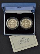1989 £2 Silver Proof Two Coin Set Royal Mint appears in good condition, complete with original box