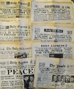 1940-1945 War Time Newspaper Selection consisting of The Daily Telegraph, Daily Express, The