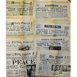 1940-1945 War Time Newspaper Selection consisting of The Daily Telegraph, Daily Express, The