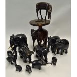 Selection of Wooden Elephants to include a large stand with and Elk and Elephant, together with a