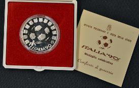 1990 World Cup 'Italia 90' Silver Medallion FIFA World Cup appears in good condition complete with