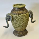 Large Ornate Vase with Elephant handle decoration a weave patterned vase, measuring 30 x 35cm