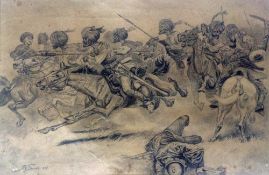 India & Punjab - Large Drawing Of Sikh Cavalry a fine signed and dated large pencil drawing of the